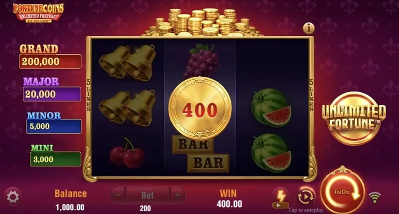 Fortune Coins Unlimited Fortune – Lock & Respin érme kör érme tartással
